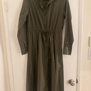 Elegant Olive Green Shirt Dress